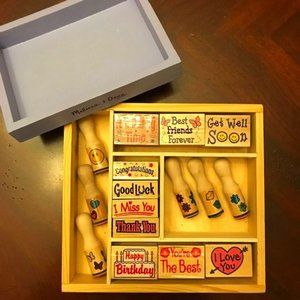 Melissa and Doug 16 Pcs Wooden Stamp Set and Extra Wooden Tray